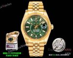 AR+ Factory Weighted Version Rolex SKY-DWELLER Green Face Yellow Gold Watch 42mm